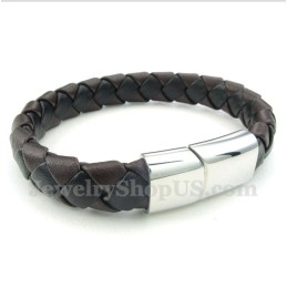 Bracelet En Cuir Et Titane Pour Homme