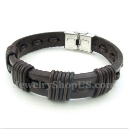 Bracelet En Cuir Et Titane Pour Homme