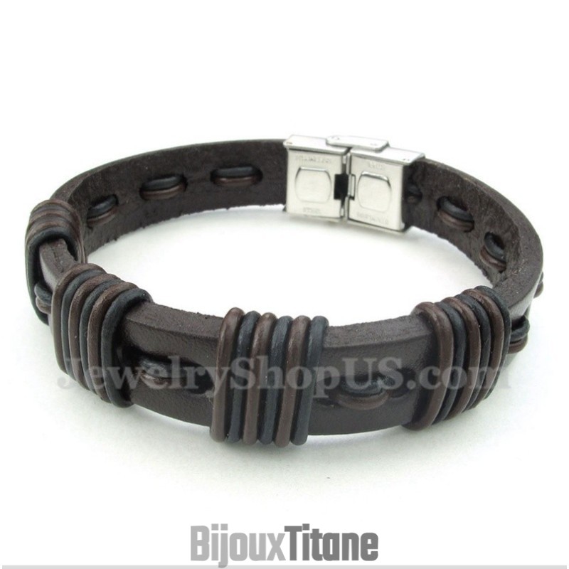 Bracelet En Cuir Et Titane Pour Homme Bracelet En Cuir Et Titane Pour Homme