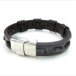 Bracelet En Cuir Et Titane Pour Homme