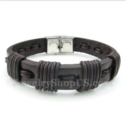 Bracelet En Cuir Et Titane Pour Homme