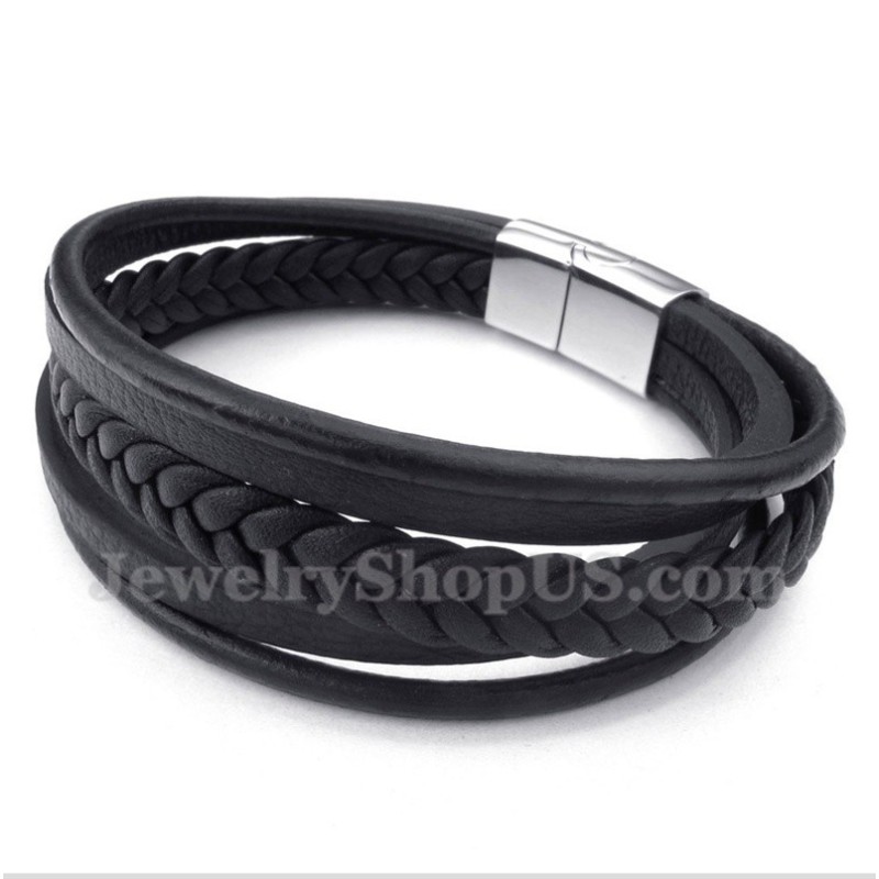Bracelet En Cuir Et Titane Pour Homme