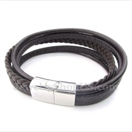 Bracelet En Cuir Et Titane Pour Homme