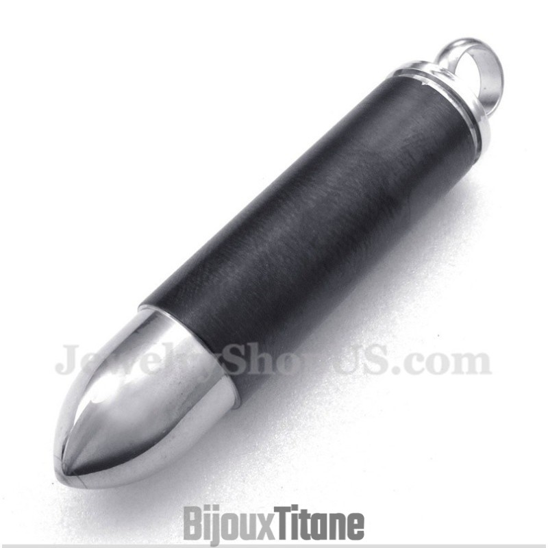 Pendentif Bullet Noir En Titane Pour Homme Avec Chaîne Offerte