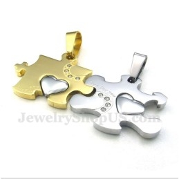 Pendentif Couple Puzzle En Titane Et Or Avec Chaîne Offerte (Une Paire)
