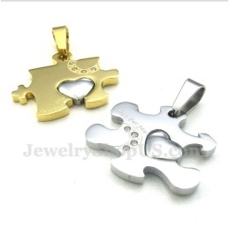 Pendentif Couple Puzzle En Titane Et Or Avec Chaîne Offerte (Une Paire)