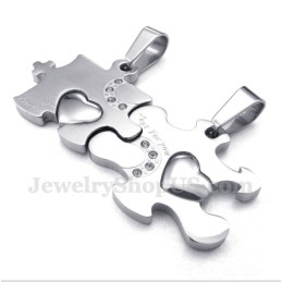 Pendentif Couple Puzzle En Titane Avec Chaîne Offerte (Une Paire)