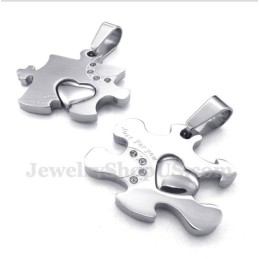 Pendentif Couple Puzzle En Titane Avec Chaîne Offerte (Une Paire)