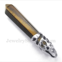 Pendentif Prisme Hexagonal En Œil De Tigre Pour Homme Avec Chaîne Offerte