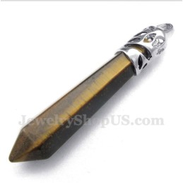 Pendentif Prisme Hexagonal En Œil De Tigre Pour Homme Avec Chaîne Offerte