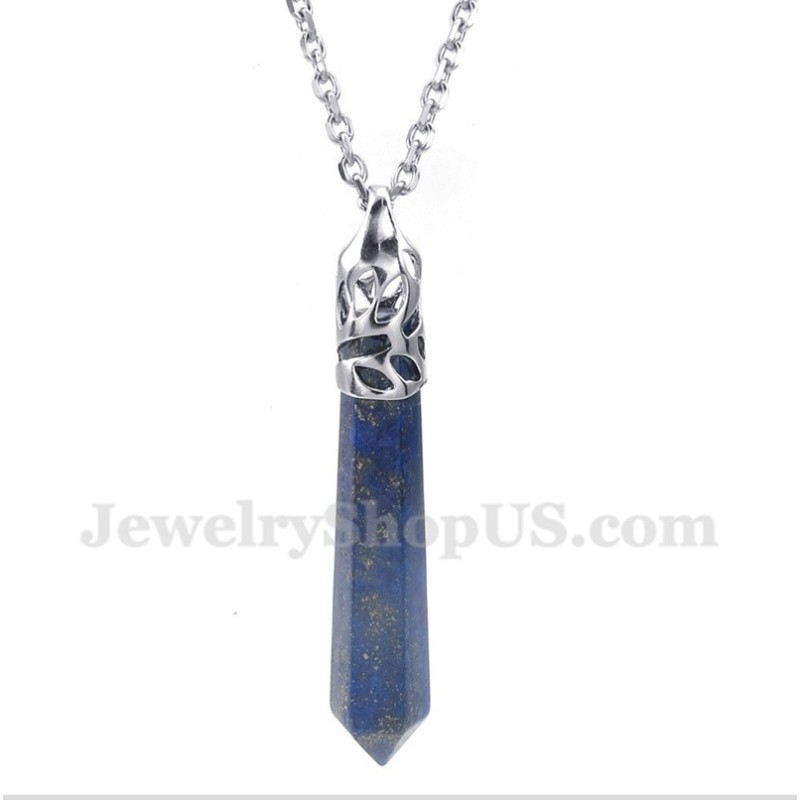 Pendentif Prisme Hexagonal En Lapis-Lazuli Pour Homme Avec Chaîne Offerte Pendentif Prisme Hexagonal En Lapis-Lazuli Pour Homme Avec Chaîne Offerte