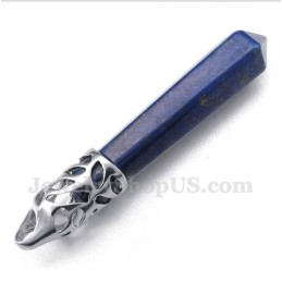 Pendentif Prisme Hexagonal En Lapis-Lazuli Pour Homme Avec Chaîne Offerte