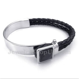 Bracelet En Cuir Et Titane Pour Homme