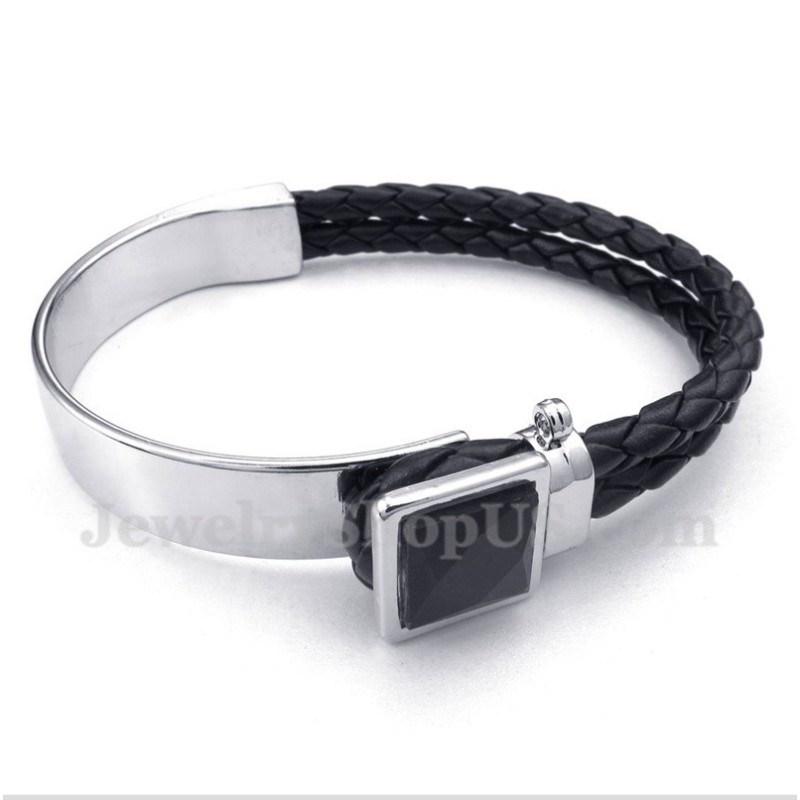 Bracelet En Cuir Et Titane Pour Homme