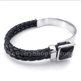 Bracelet En Cuir Et Titane Pour Homme