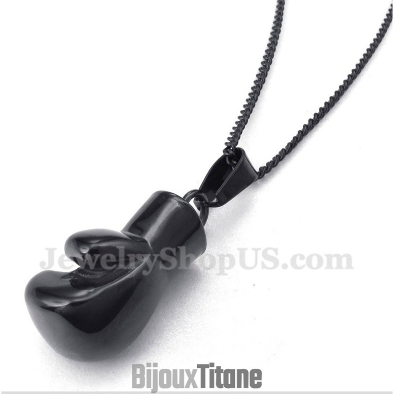 Pendentif Gant De Boxe Noir En Titane Pour Homme Avec Chaîne Offerte Pendentif Gant De Boxe Noir En Titane Pour Homme Avec Chaîne Offerte
