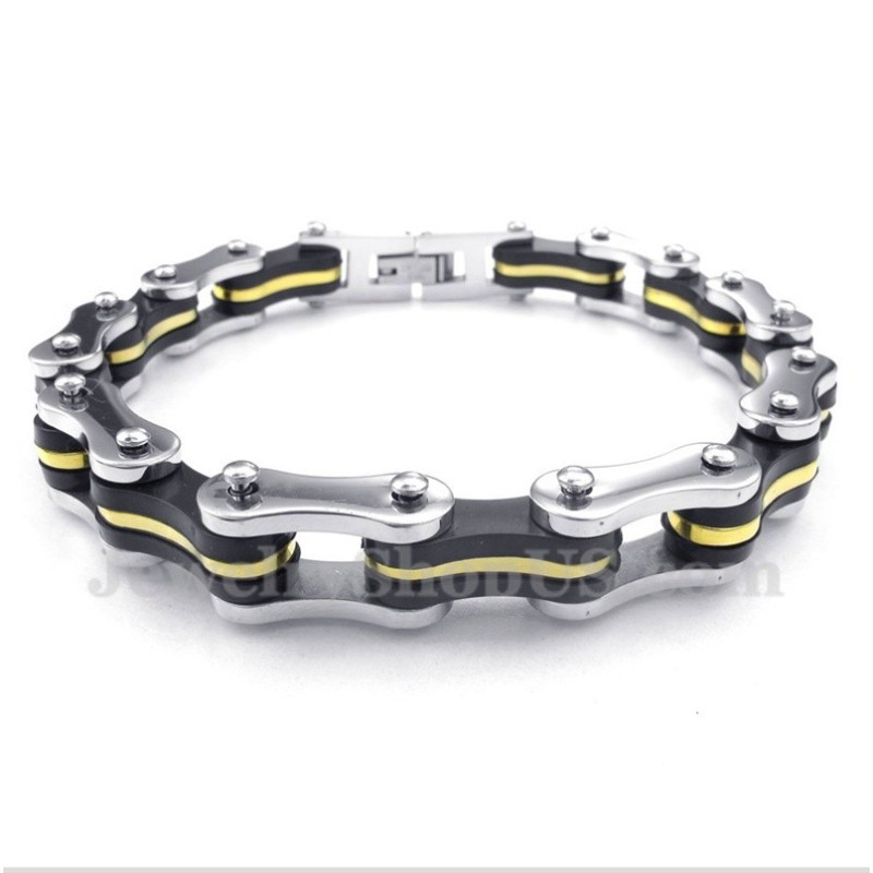 Bracelet En Caoutchouc Et Titane Pour Homme, Chaîne De Vélo Bracelet En Caoutchouc Et Titane Pour Homme, Chaîne De Vélo