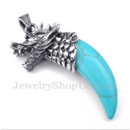 Pendentif Tête De Loup En Titane Turquoise Pour Homme Avec Chaîne Offerte
