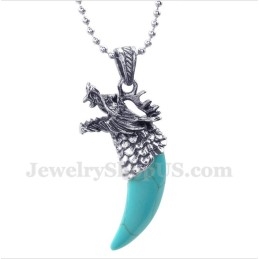 Pendentif Tête De Loup En Titane Turquoise Pour Homme Avec Chaîne Offerte