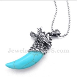 Pendentif Tête De Loup En Titane Turquoise Pour Homme Avec Chaîne Offerte