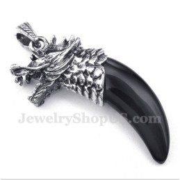 Pendentif Tête De Loup En Titane Et Onyx Noir Pour Homme, Avec Chaîne Offerte
