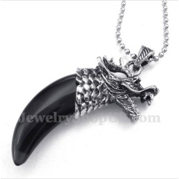 Pendentif Tête De Loup En Titane Et Onyx Noir Pour Homme, Avec Chaîne Offerte