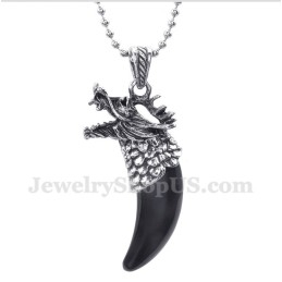 Pendentif Tête De Loup En Titane Et Onyx Noir Pour Homme, Avec Chaîne Offerte