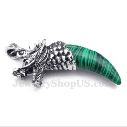 Pendentif Tête De Loup En Titane Et Malachite Pour Homme, Avec Chaîne Offerte