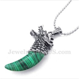 Pendentif Tête De Loup En Titane Et Malachite Pour Homme, Avec Chaîne Offerte