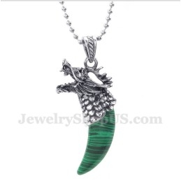 Pendentif Tête De Loup En Titane Et Malachite Pour Homme, Avec Chaîne Offerte