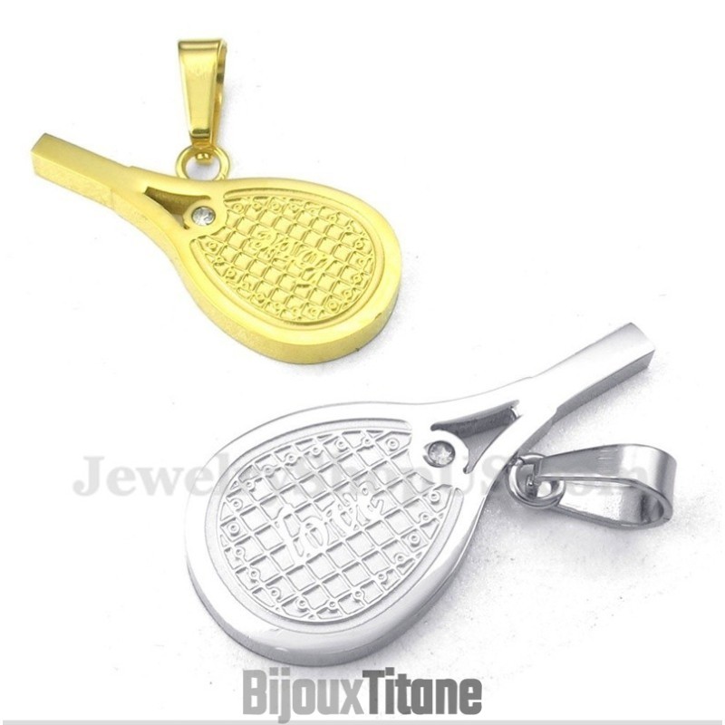 Pendentif Couple Raquettes De Tennis En Titane Avec Chaîne Offerte (Une Paire) Pendentif Couple Raquettes De Tennis En Titane Avec Chaîne Offerte (Une Paire)