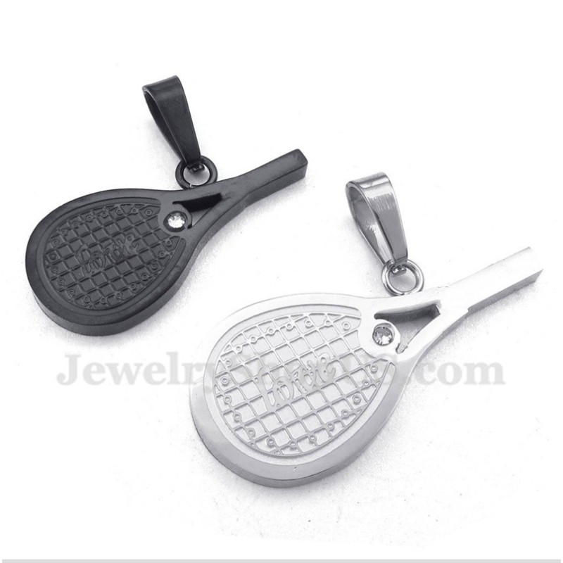Pendentif Couple Raquettes De Tennis En Titane Avec Chaîne Offerte (Une Paire)