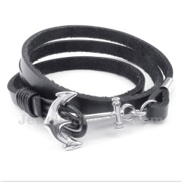 Bracelet En Cuir Et Titane Pour Homme