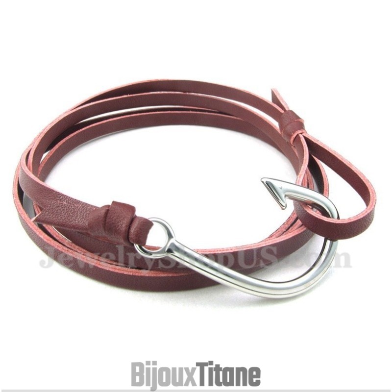 Bracelet En Cuir Et Titane Pour Homme