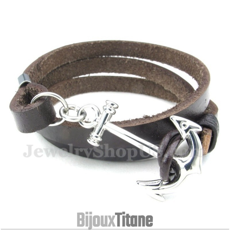 Bracelet Ancre En Cuir Et Titane Pour Homme Bracelet Ancre En Cuir Et Titane Pour Homme