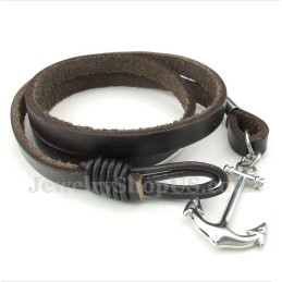 Bracelet Ancre En Cuir Et Titane Pour Homme