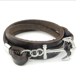 Bracelet Ancre En Cuir Et Titane Pour Homme