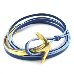 Bracelet Ancre En Cuir Et Titane Pour Homme