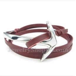 Bracelet Ancre En Cuir Et Titane Pour Homme