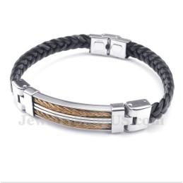Bracelet Homme En Cuir Et Titane Or Rose