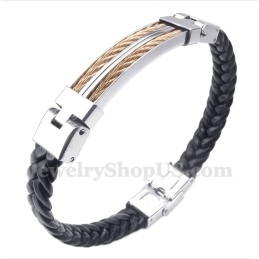 Bracelet Homme En Cuir Et Titane Or Rose