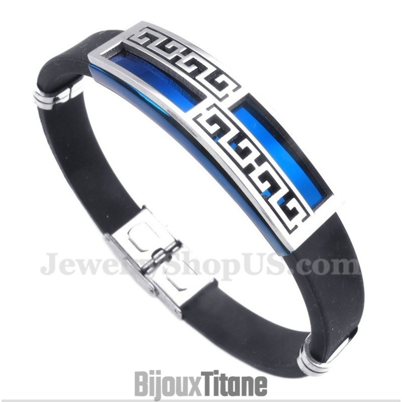 Bracelet Homme En Caoutchouc Titane Bleu