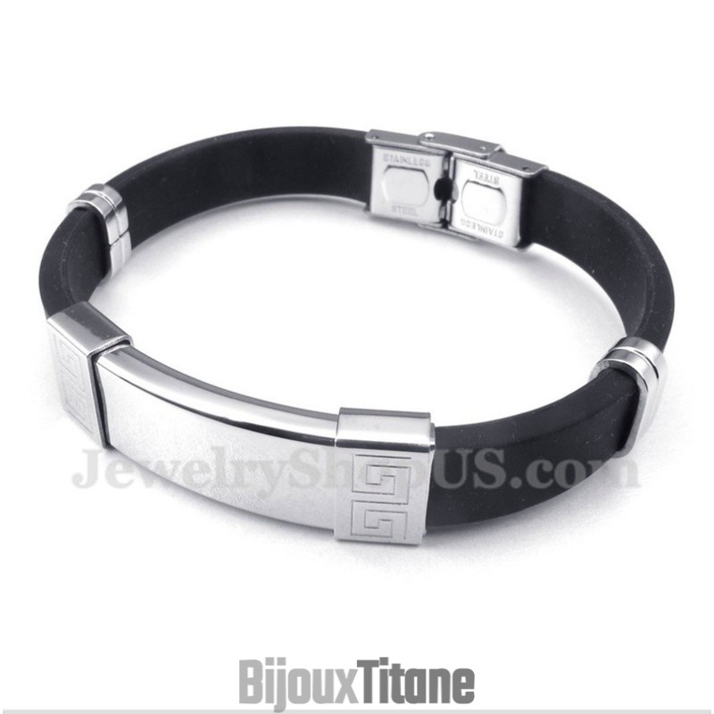 Bracelet Pour Homme En Caoutchouc Titane À Motif Méandre Grec Bracelet Pour Homme En Caoutchouc Titane À Motif Méandre Grec