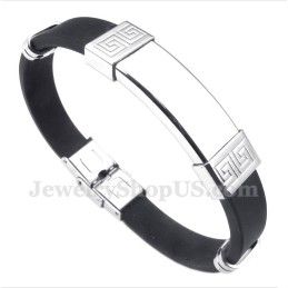 Bracelet Pour Homme En Caoutchouc Titane À Motif Méandre Grec