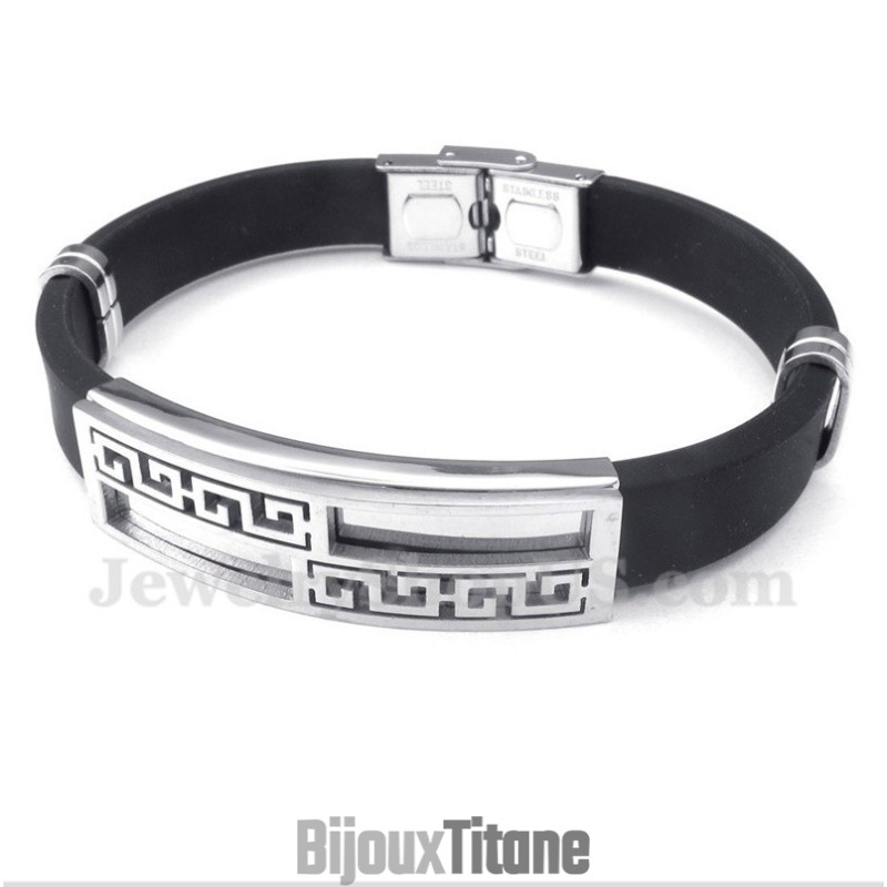 Bracelet Pour Homme En Caoutchouc Titane À Motif Méandre Grec Bracelet Pour Homme En Caoutchouc Titane À Motif Méandre Grec