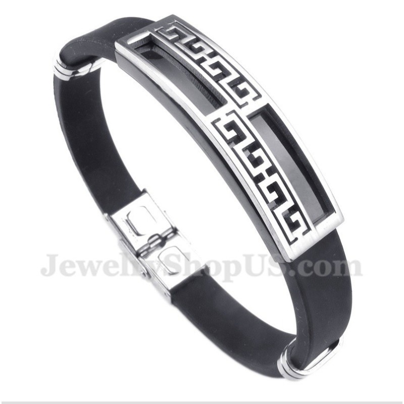 Bracelet Pour Homme En Caoutchouc Titane À Motif Méandre Grec Bracelet Pour Homme En Caoutchouc Titane À Motif Méandre Grec