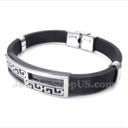 Bracelet Pour Homme En Caoutchouc Titane À Motif Méandre Grec