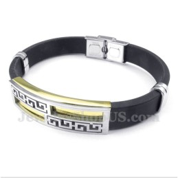 Bracelet Pour Homme En Titane Et Caoutchouc Doré À Motif Méandre Grec