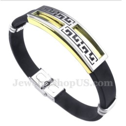 Bracelet Pour Homme En Titane Et Caoutchouc Doré À Motif Méandre Grec