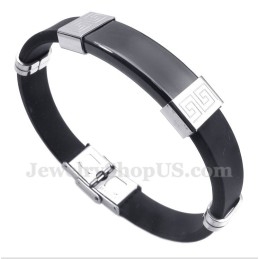 Bracelet Pour Homme En Caoutchouc Titane À Motif Méandre Grec
